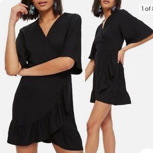 Topshop Black Ruffle Mini Dress Flutter Sleeve